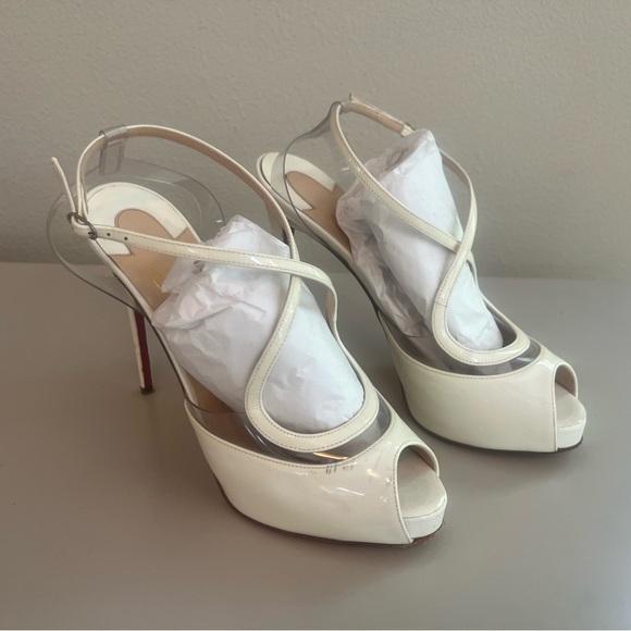 Louboutin White Platform heel 5 in - Picture 2 of 10